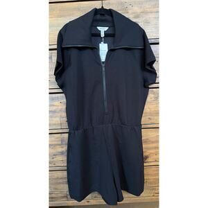Spanx Romper Women's XL Black AirEssentials Half Zip Short Sleeve NWT Knit
